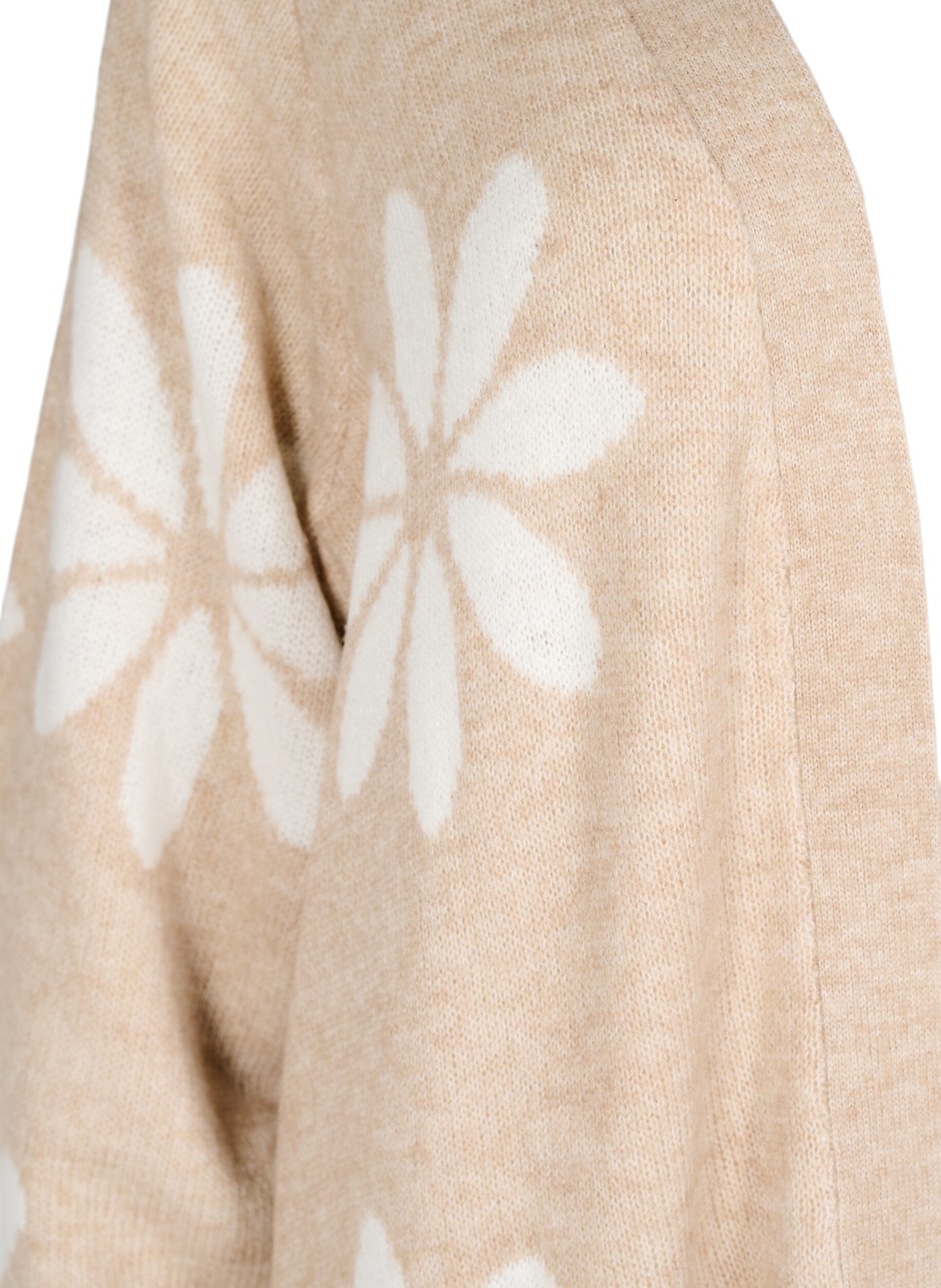 Zizzi Lange Strickjacke mit floralem Muster, Simply Taupe Comb, Packshot image number 2