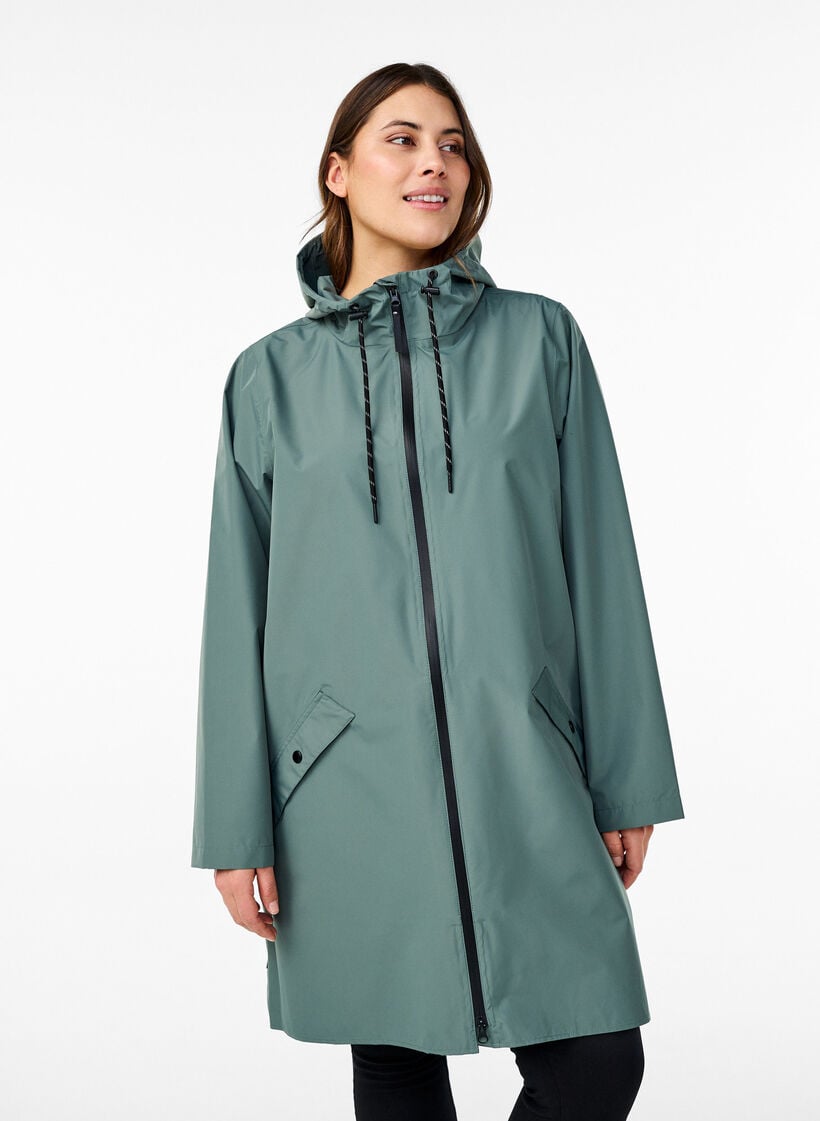 Regenjacke mit Taschen und Kapuze, Grün, Model image number 0
