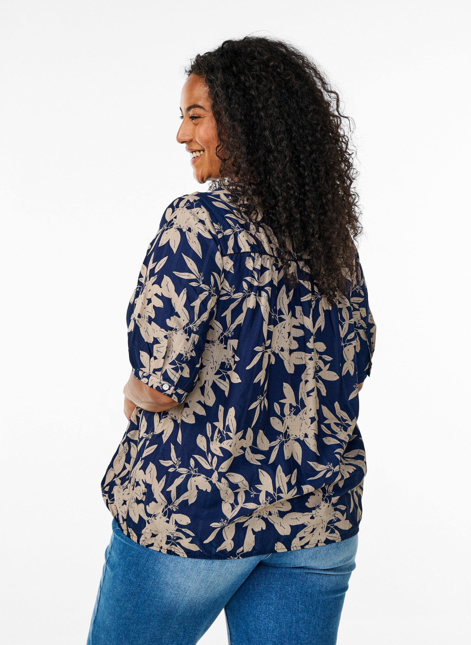 Zizzi Bluse mit Print und 1/2-&Auml;rmeln, Blau, Model image number 2