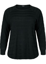 Gestrickte Bluse mit ton-auf-Ton Streifen, Black, Packshot