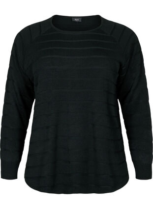 Gestrickte Bluse mit ton-auf-Ton Streifen, Black, Packshot image number 0