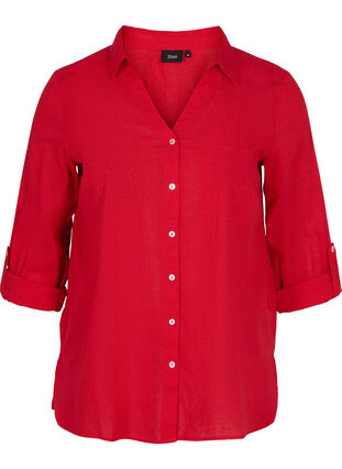 Bluse mit 3/4-Ärmeln und Knöpfen, Chinese Red, Packshot image number 0