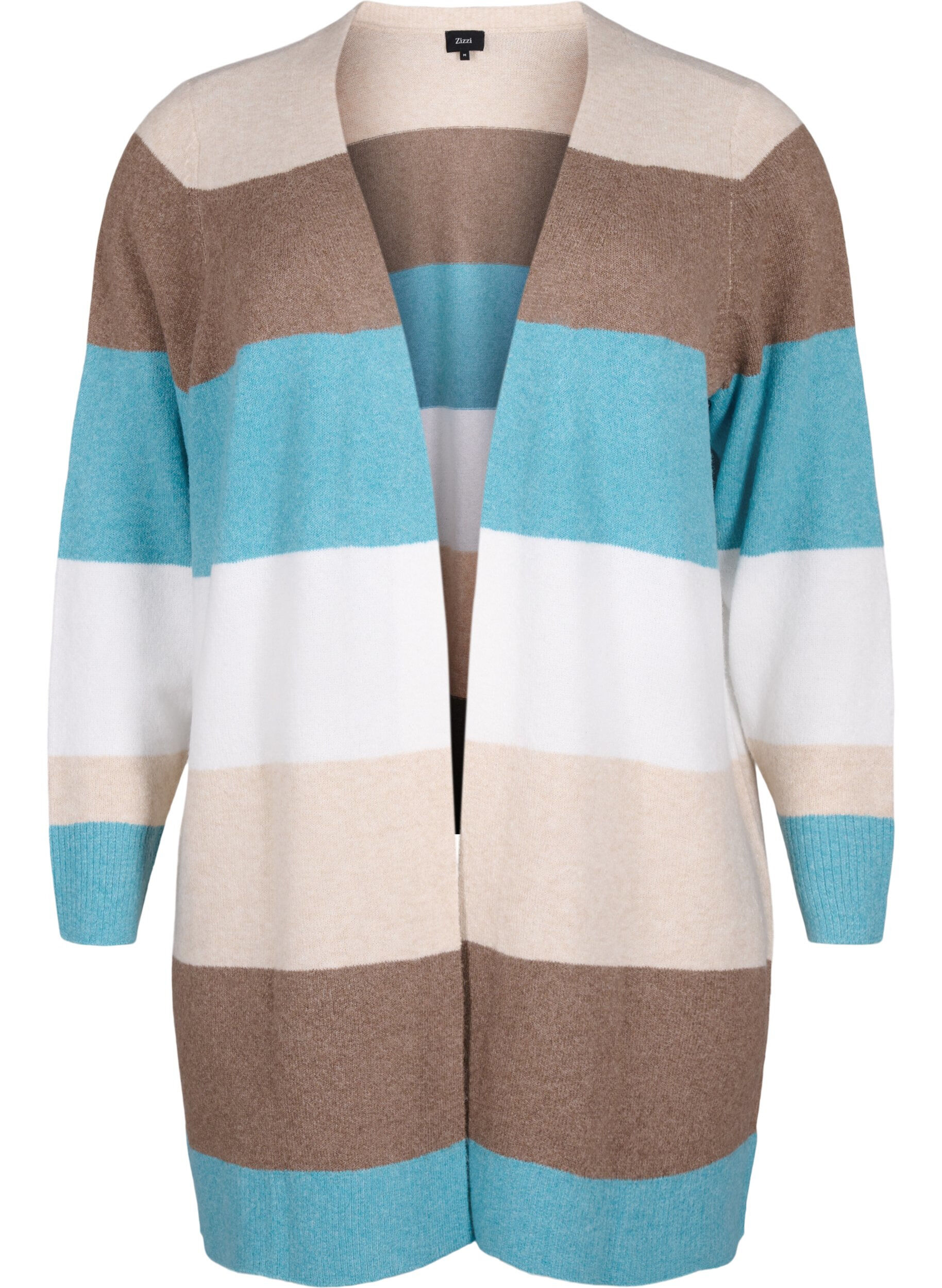 Zizzi Lange Strickjacke mit offener Vorderseite, Reef Waters Mel Comb, Packshot image number 0