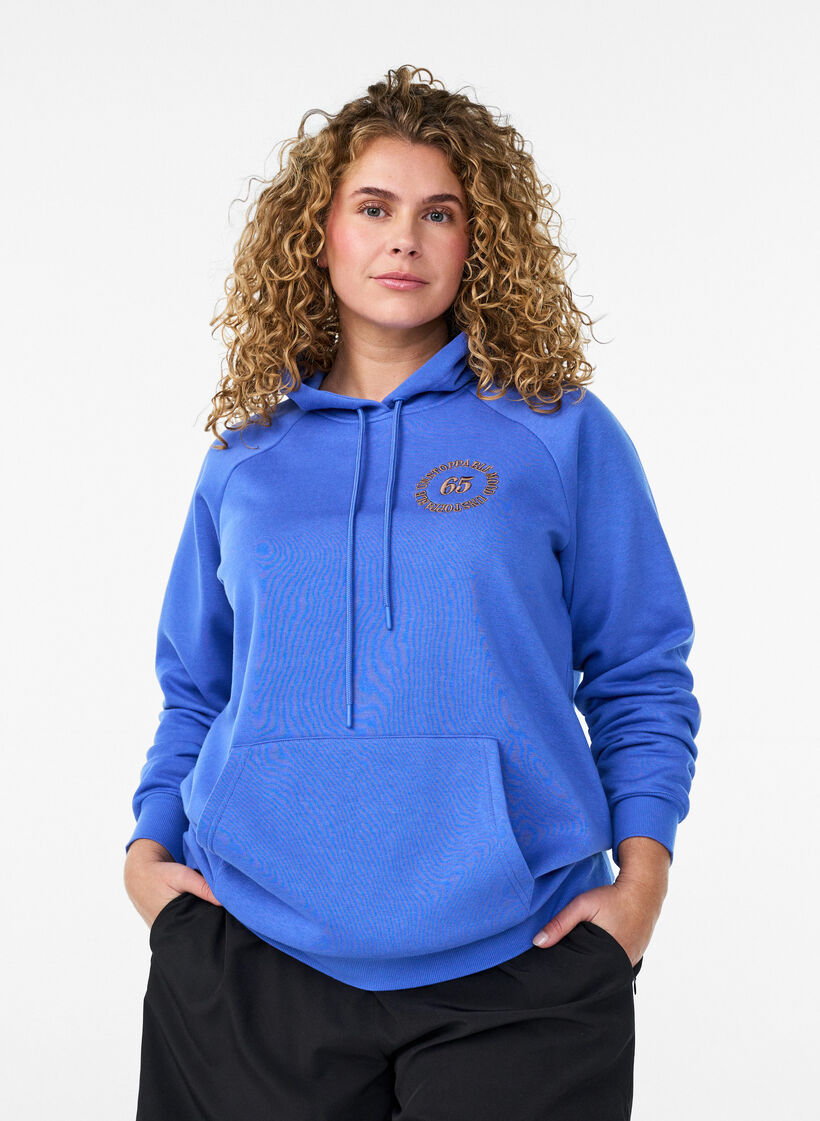 Hoodie mit gesticktem Frontmotiv, Blau, Model image number 0