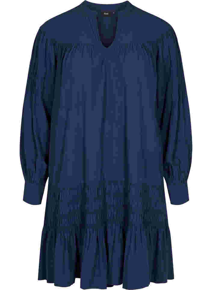 Langarm Viskosekleid mit Smockdetails, Navy Blazer, Packshot image number 0