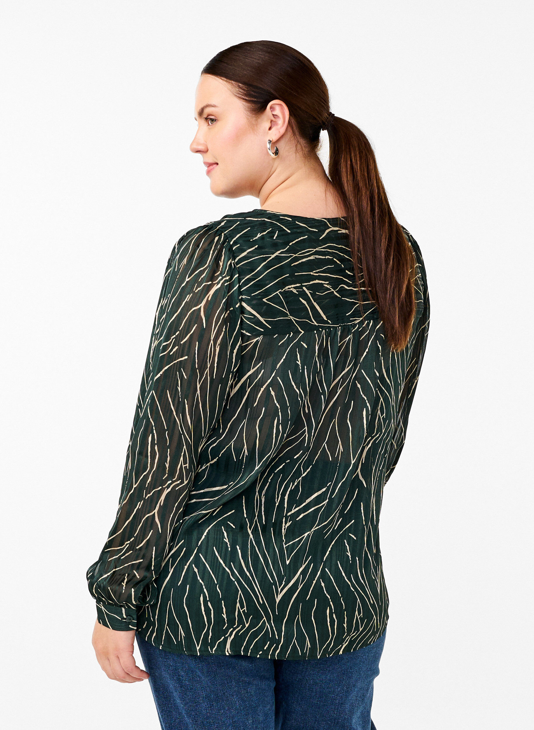 Zizzi Langarmshirt mit Kn&ouml;pfen, Gr&uuml;n, Model image number 2