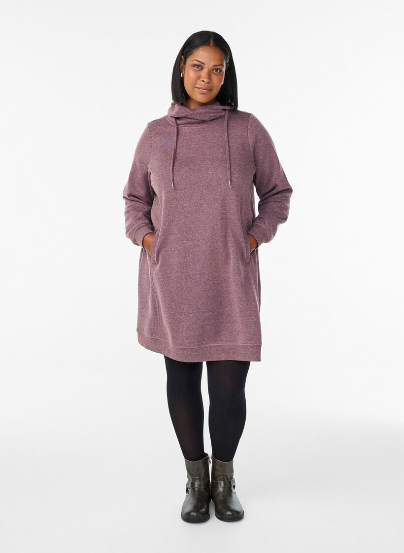 Kurzes Sweatshirtkleid mit Stehkragen und Taschen, Rot, Model image number 1