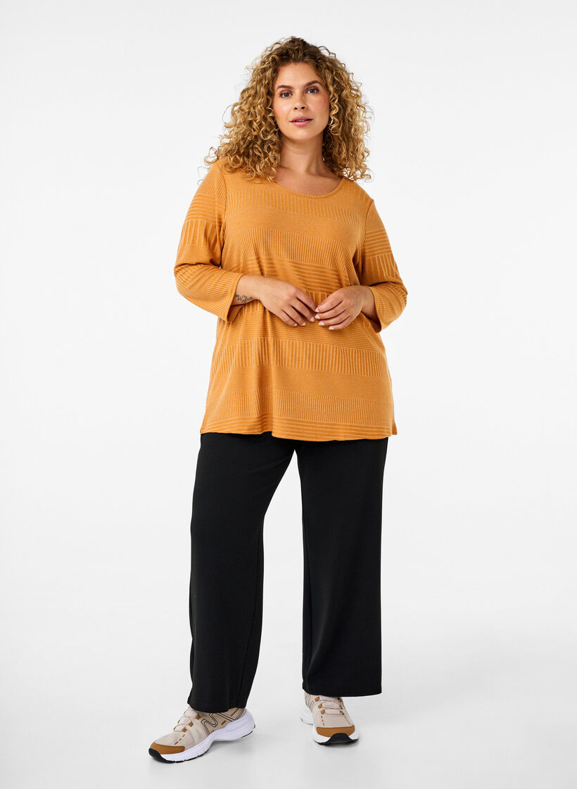 Bluse mit 3/4-Ärmeln und Streifenmuster, Sudan Brown Mel., Model image number 2