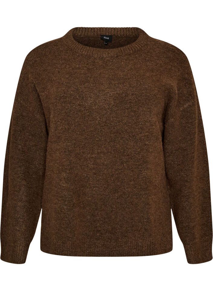 Locker gestrickte Bluse mit Alpaka und Wolle, Braun, Packshot image number 0