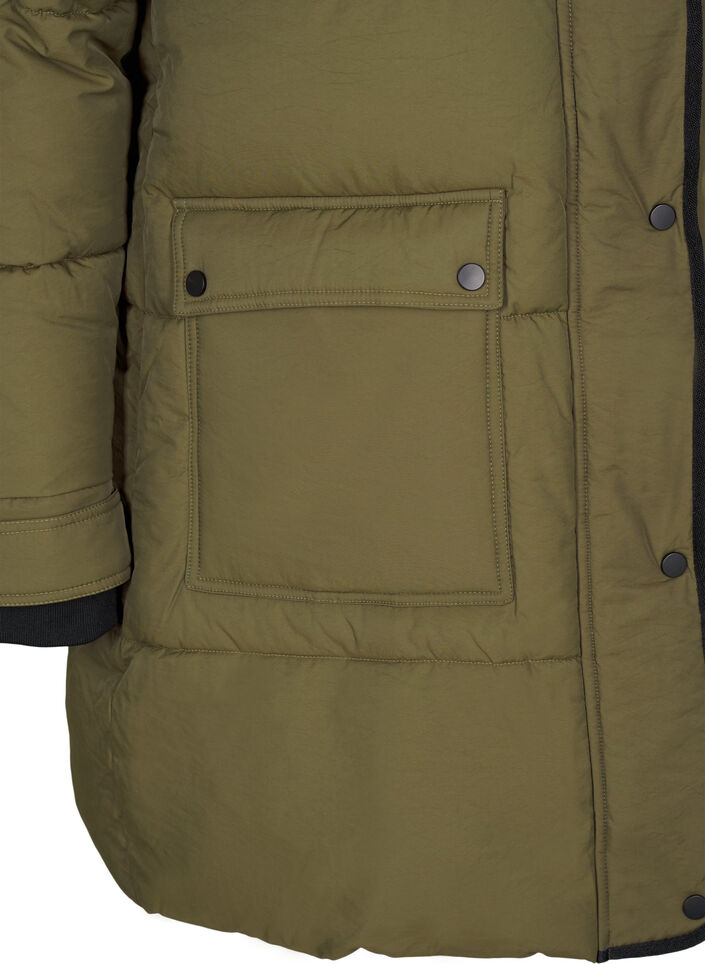 Steppjacke mit Kapuze und Kontrastdetails, Grün, Packshot image number 3