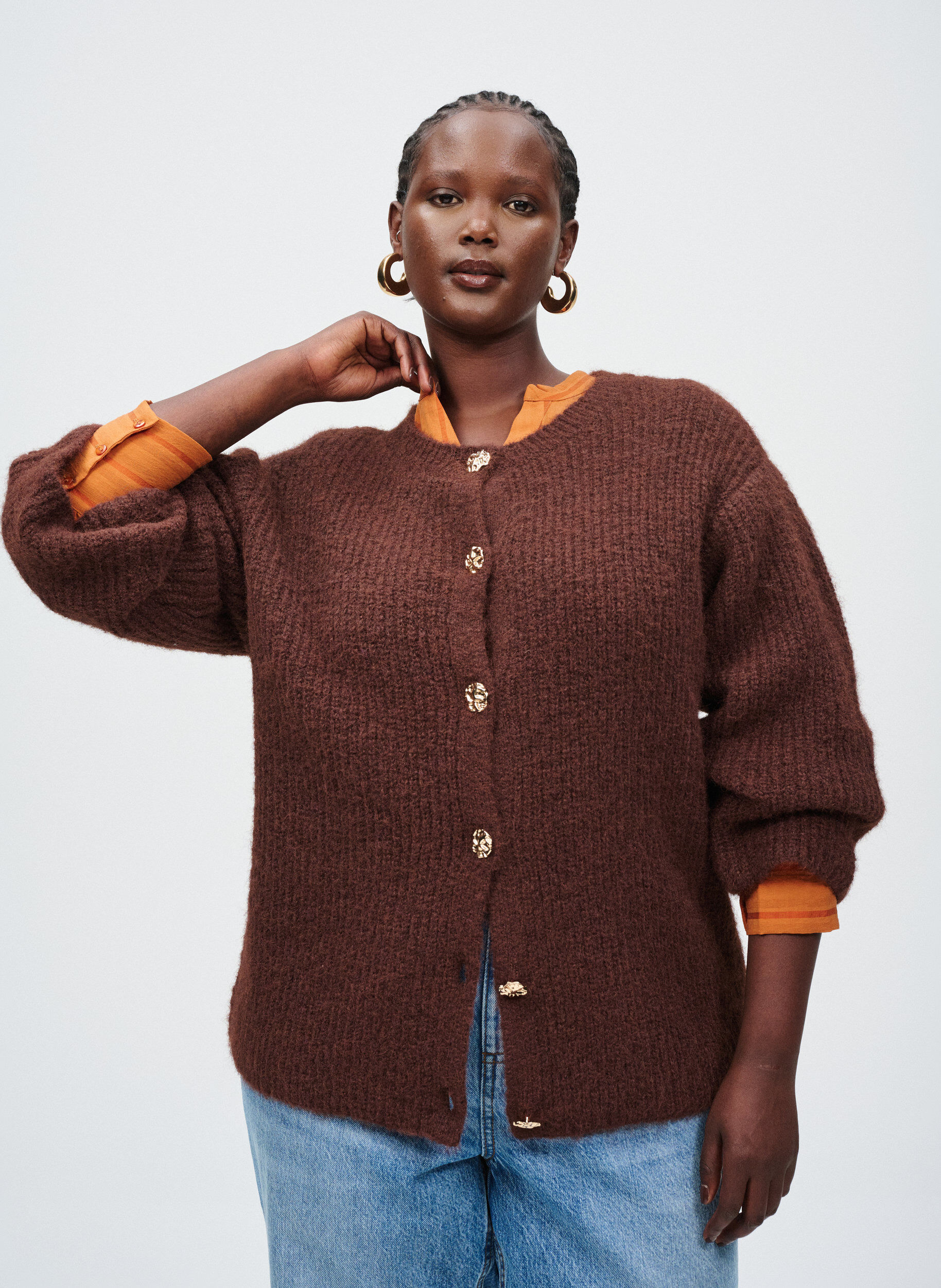 Zizzi Bluse mit L&auml;ngsstreifen, Orange, Image image number 0