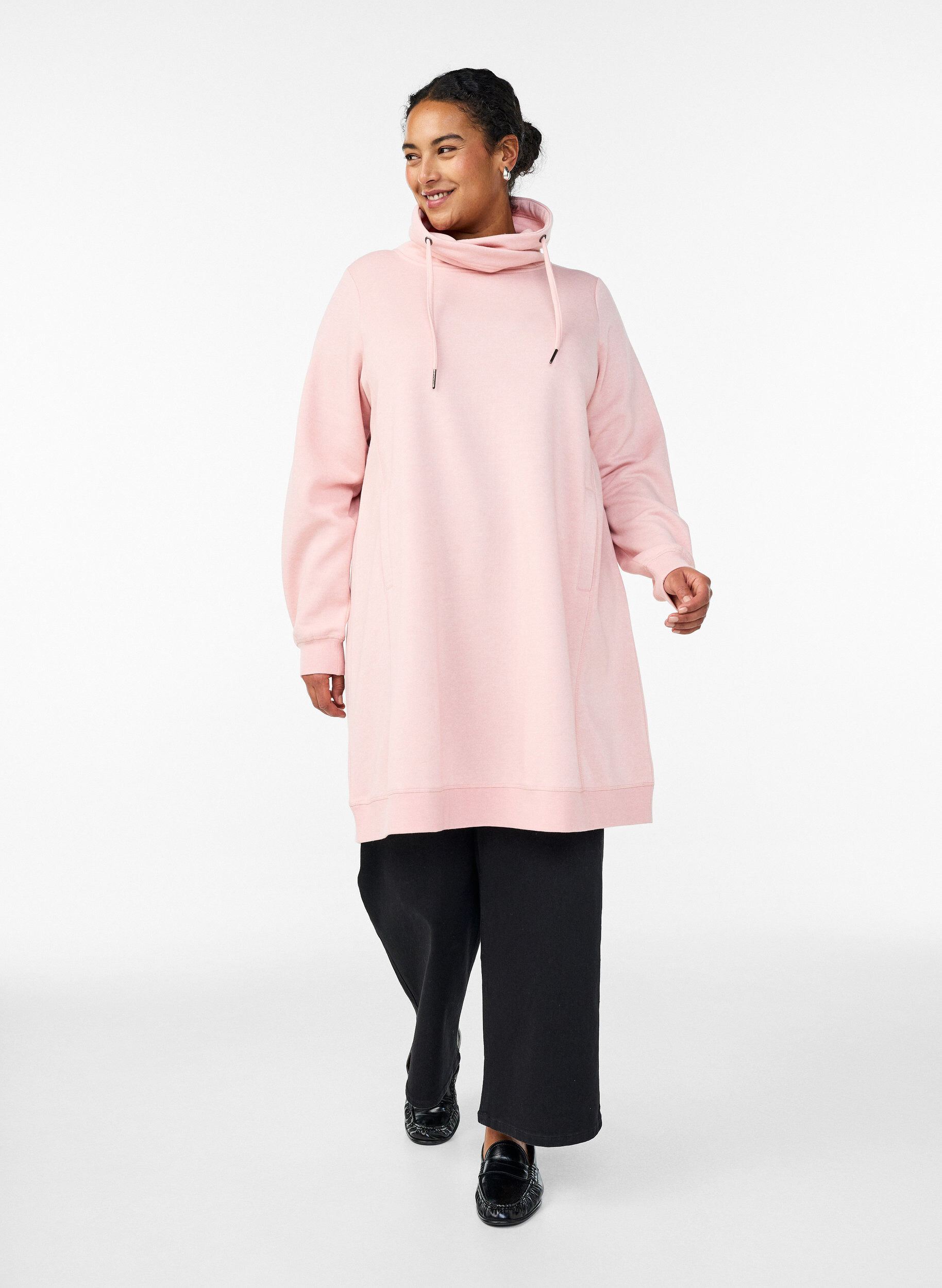 ZizziKurzes Sweatshirtkleid mit Stehkragen und Taschen, Rot, Model image number 1