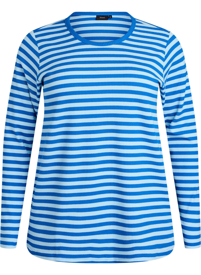 Gestreifte Bluse mit langen &Auml;rmeln., Blau, Packshot image number 0