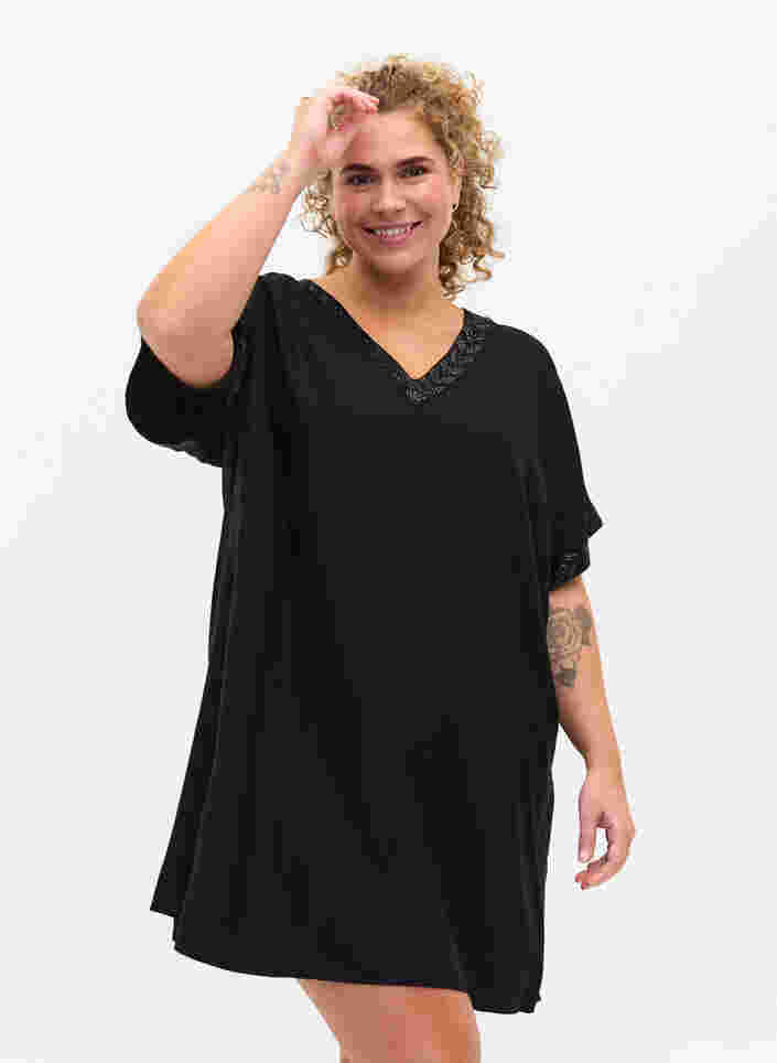 Strandkleid aus Viskose, Black, Model image number 0