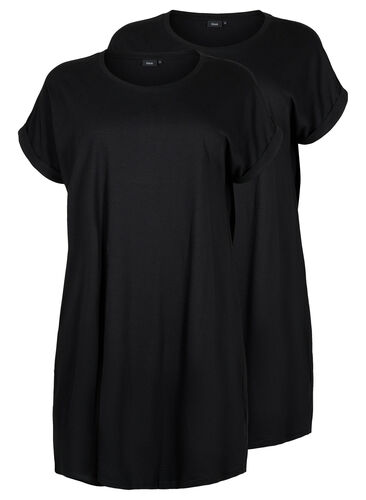 2er-Pack Kleider aus Baumwolle mit kurzen Ärmeln, Black/Black, Packshot image number 0