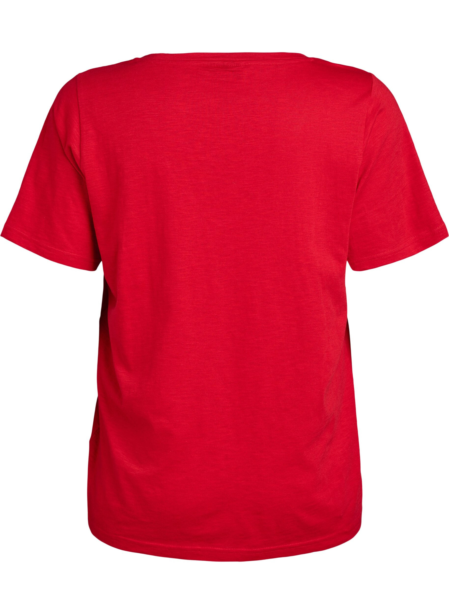 Zizzi Kurz&auml;rmliges Basic-T-Shirt mit V-Ausschnitt, Rot, Packshot image number 1