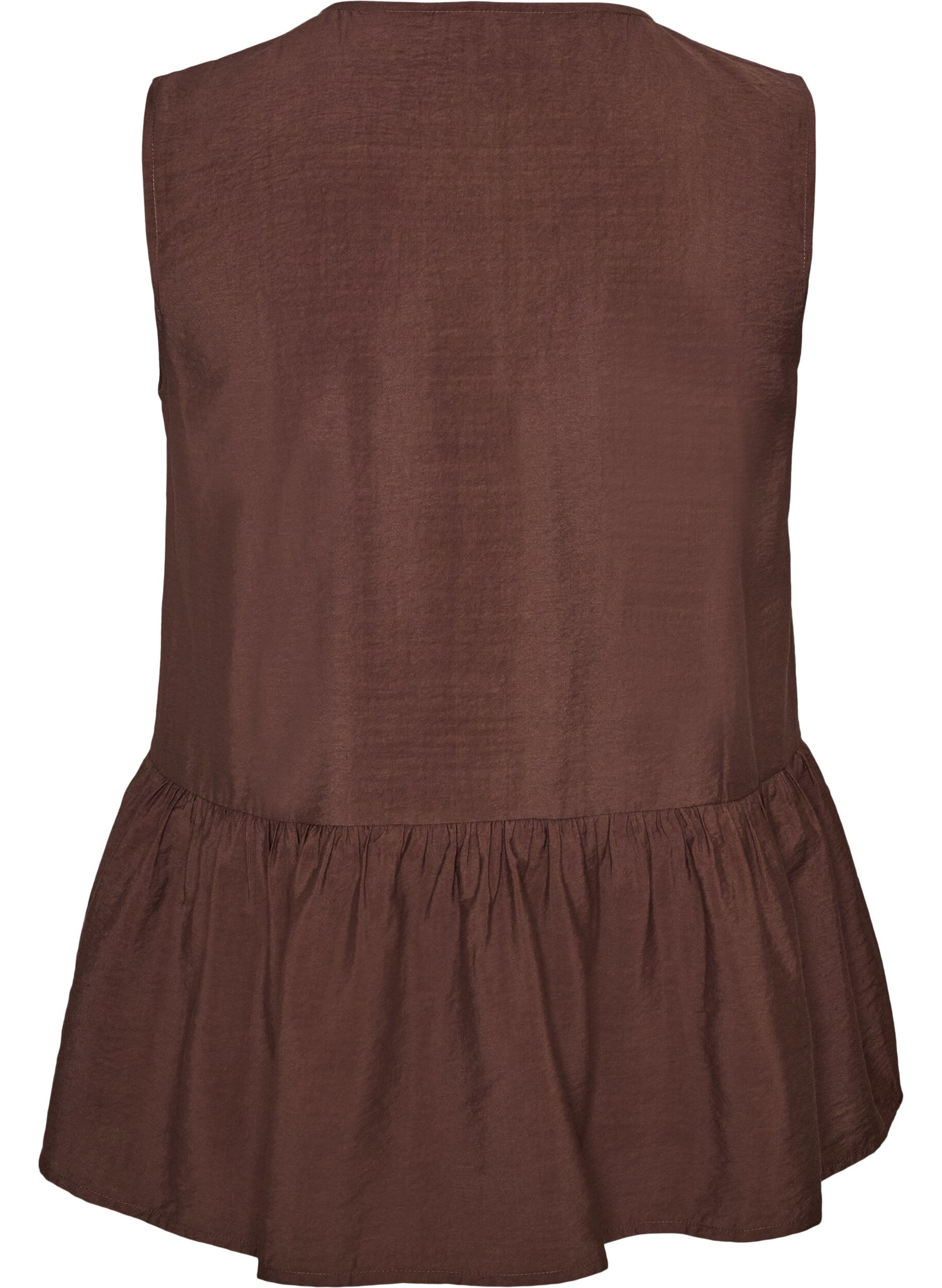 Zizzi&Auml;rmellose Sch&ouml;&szlig;chenbluse mit dekorativen Kn&ouml;pfen, Braun, Packshot image number 1