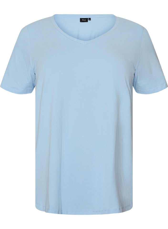 Einfarbiges basic T-Shirt aus Baumwolle, Blau, Packshot image number 0