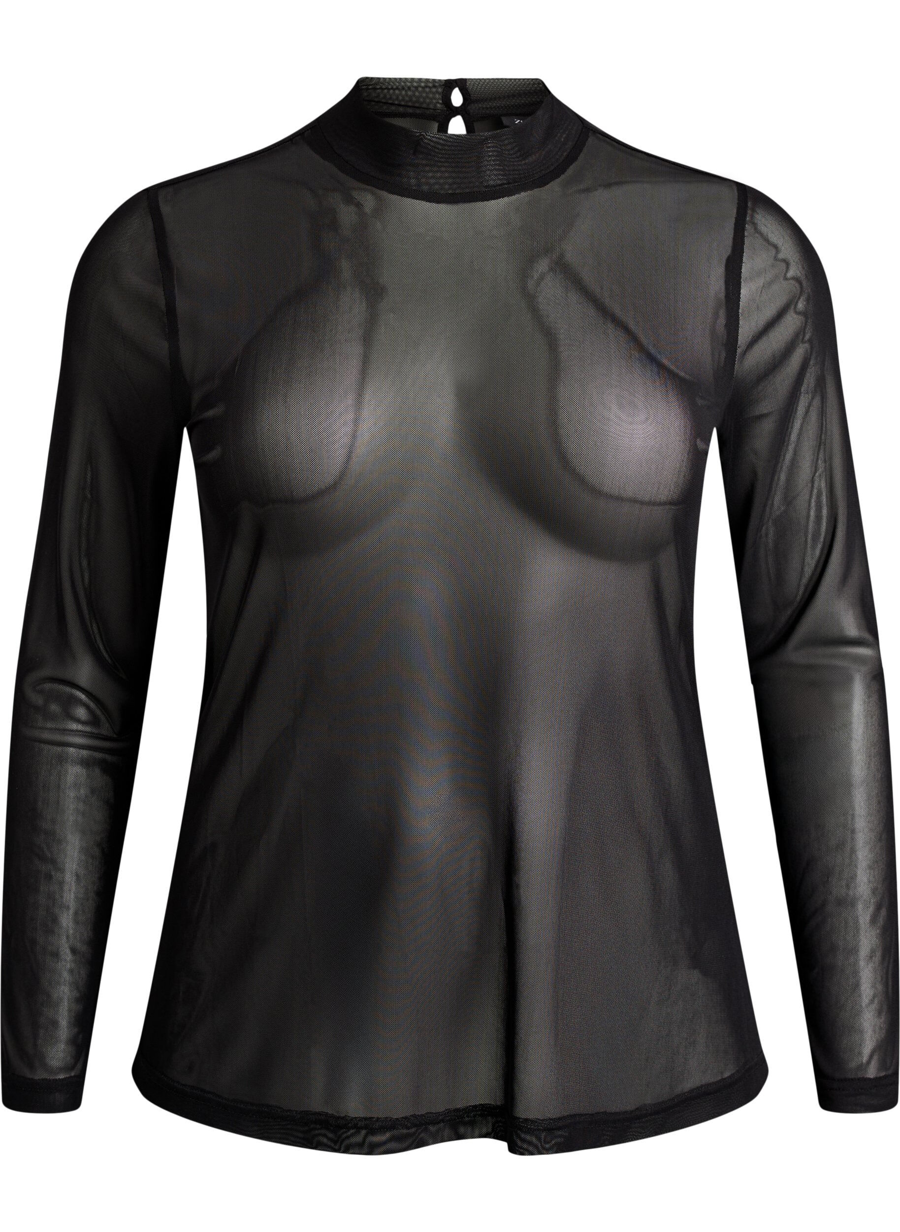 Enganliegende Mesh-Bluse mit langen &Auml;rmeln