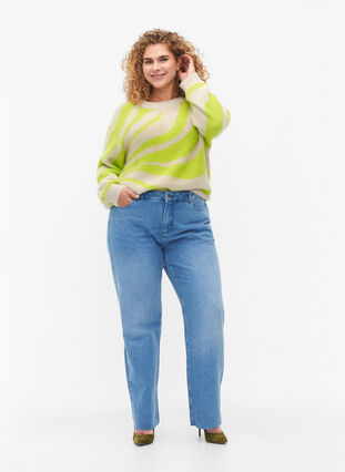 Gerade geschnittene Jeans mit ungesäumten Kanten - Blau - Gr. 42-60 - Zizzi