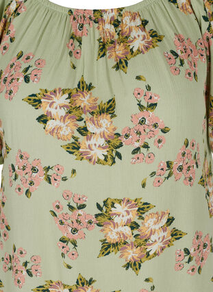 Kurzarm Bluse aus Viskose mit Blumenprint, Light Green April, Packshot image number 2