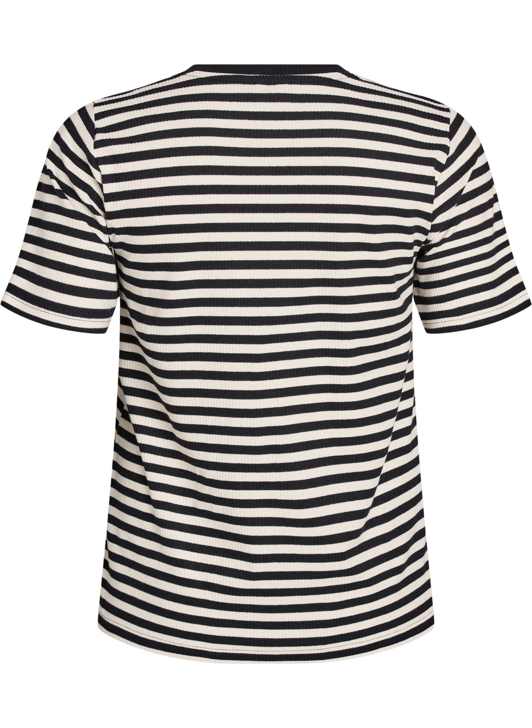 ZizziGestreiftes T-Shirt mit gerippter Struktur, Schwarz, Packshot image number 1