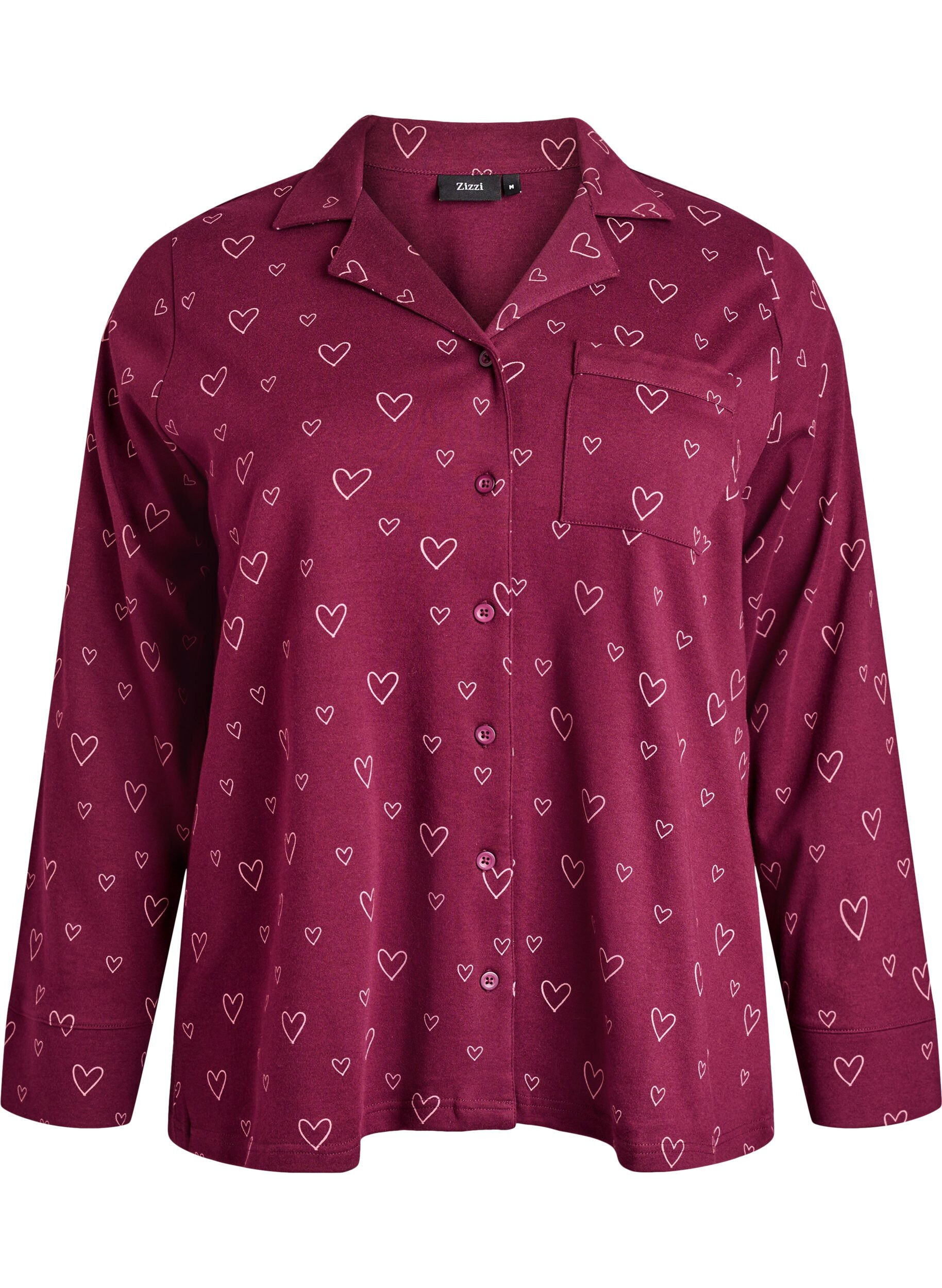 ZizziBaumwoll-Pyjamahemd mit Brusttasche, Rot, Packshot image number 0