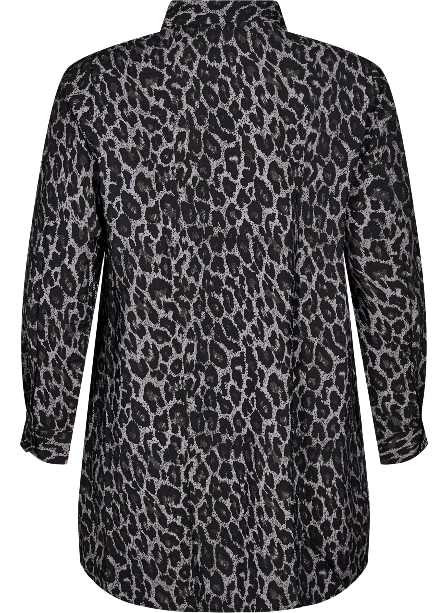 Zizzi Lange Bluse mit Leopardenmuster, Grau, Packshot image number 1
