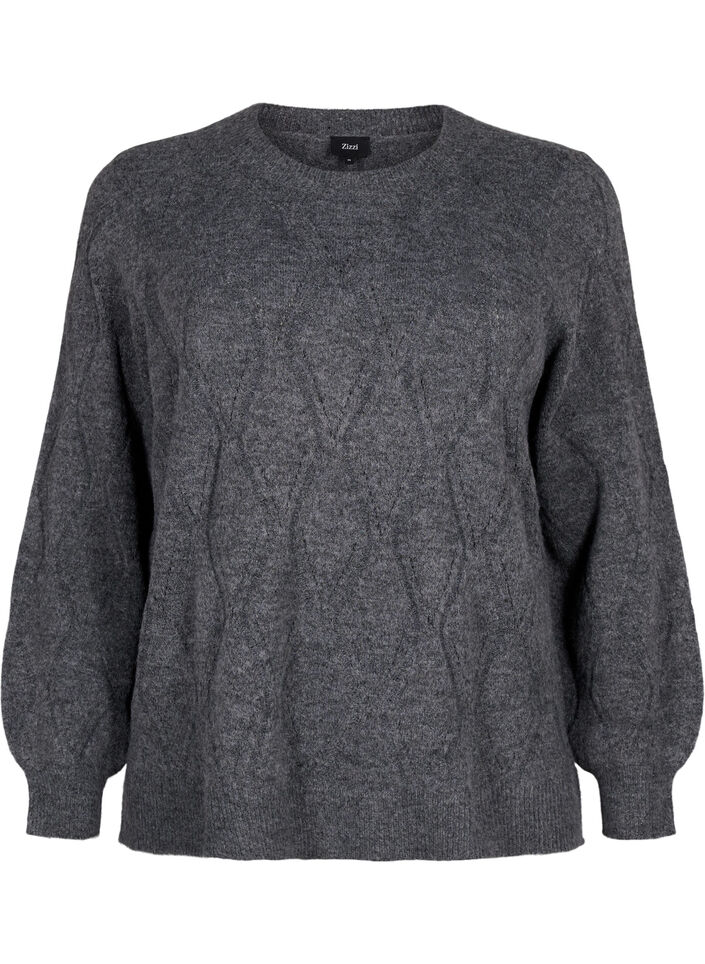 Gestrickter Pullover mit Lochmuster, Dark Grey Melange, Packshot image number 0