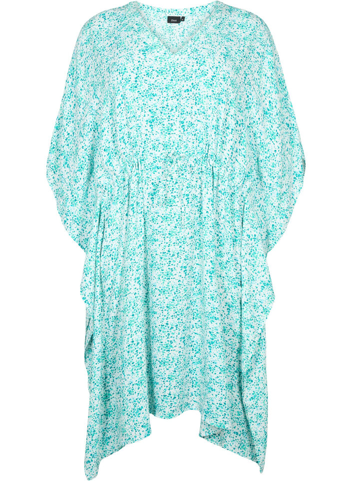 Viskose Kaftan Kleid mit Druck, Green Dot, Packshot image number 0