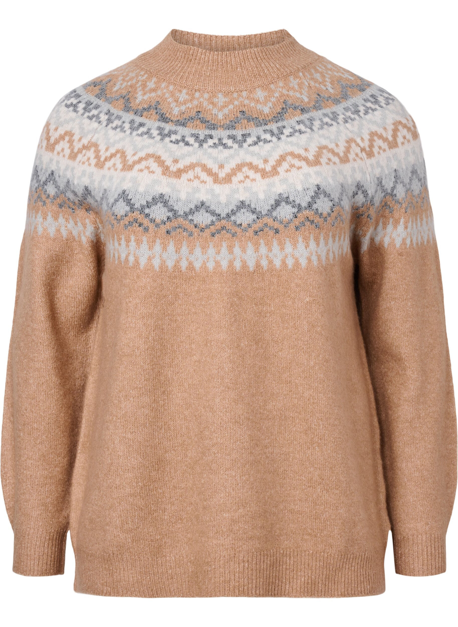 Zizzi Pullover mit Muster, Chipmunk Mel. Comb, Packshot image number 0