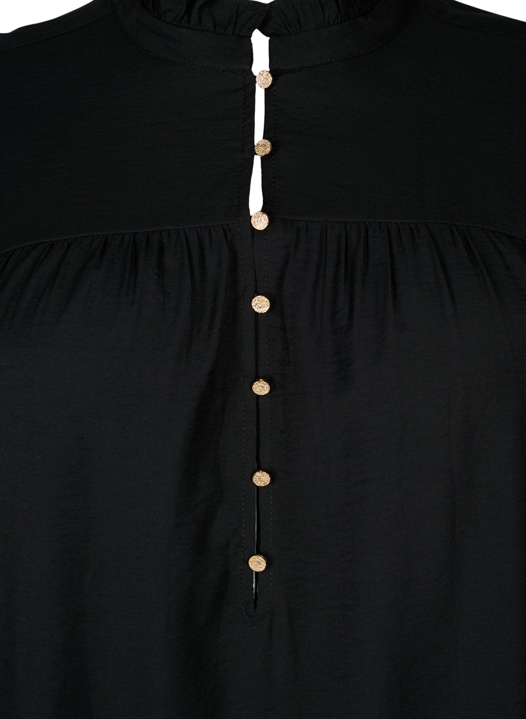Zizzi Kurzes Kleid mit R&uuml;schenkragen, Black, Packshot image number 2