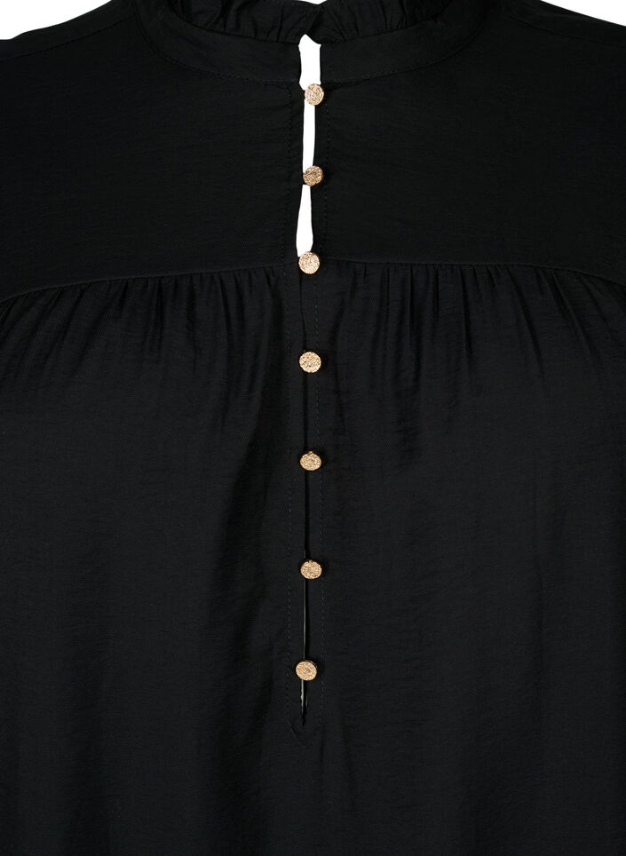 Kurzes Kleid mit Rüschenkragen, Black, Packshot image number 2