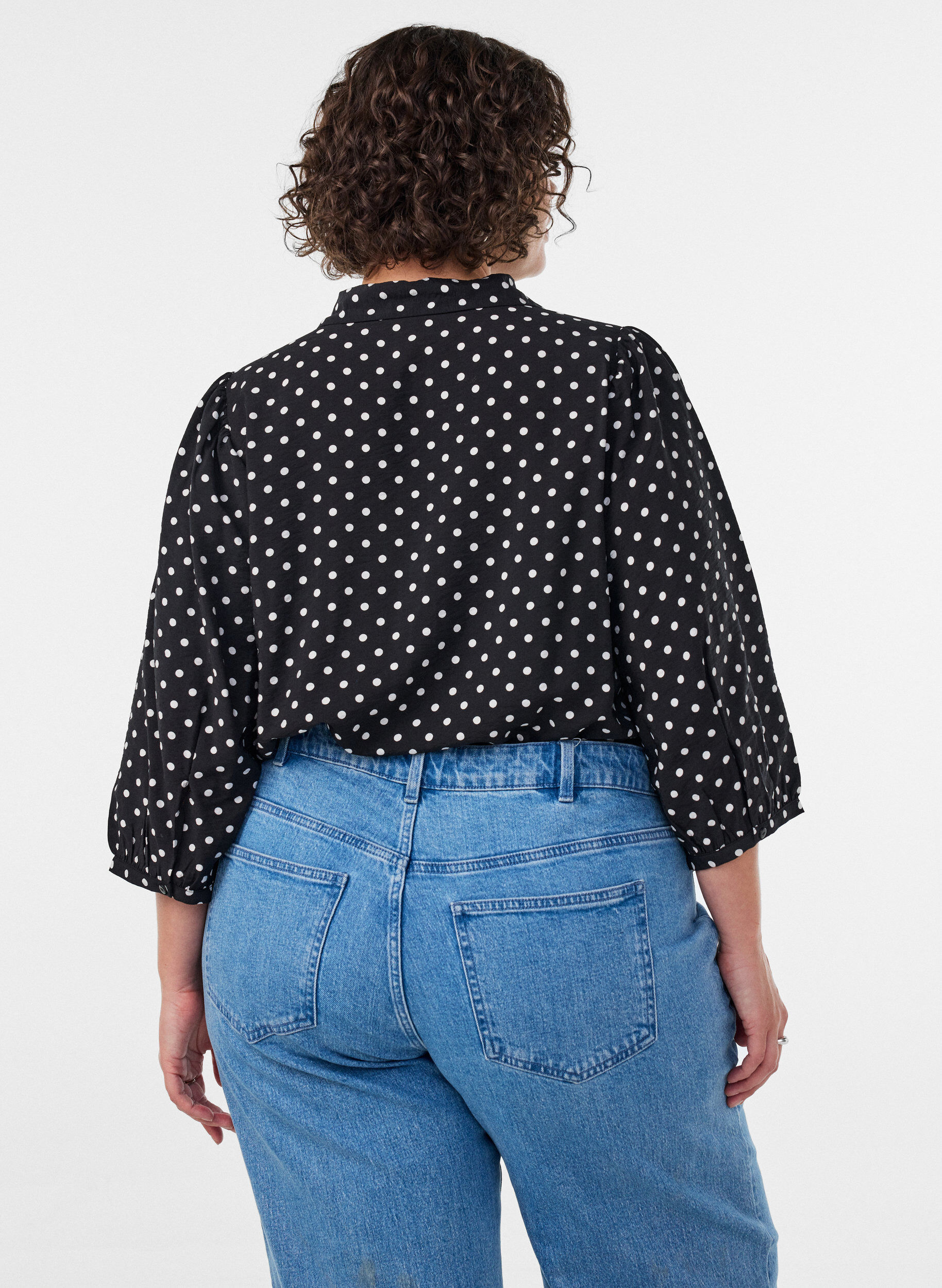 ZizziHemd mit Punktemuster und 3/4-&Auml;rmeln, Schwarz, Model image number 2
