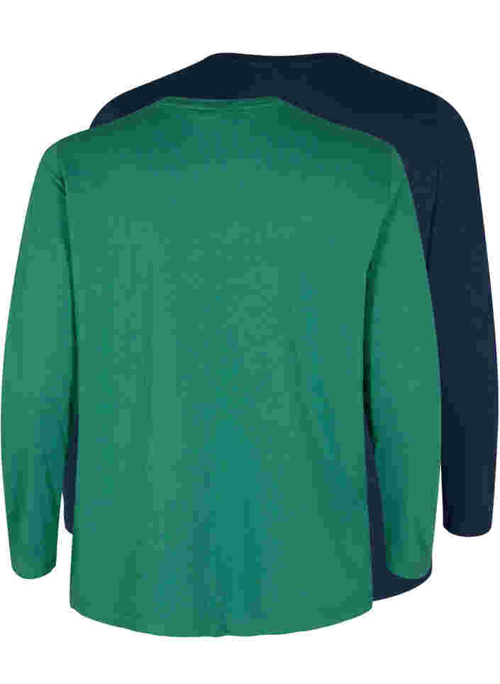 2er-Pack Basic-Bluse aus Baumwolle, Antique Green/Navy, Packshot image number 1