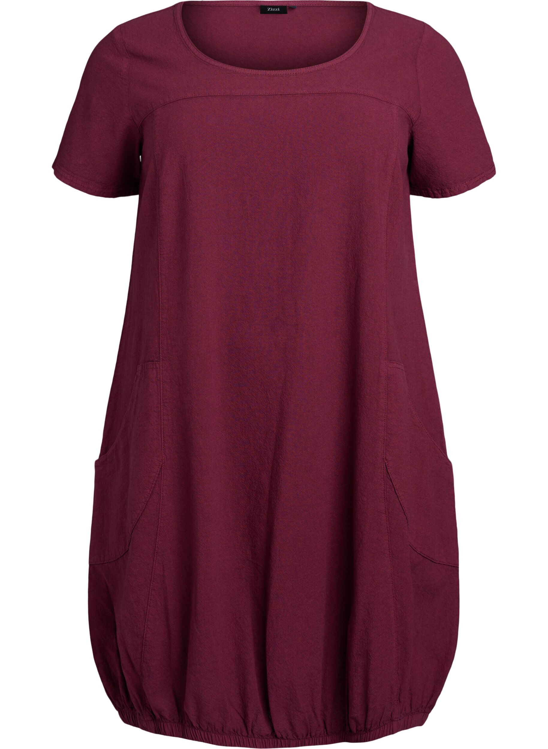 ZizziKurzarm Kleid aus Baumwolle, Dunkles Bordeaux, Packshot image number 0