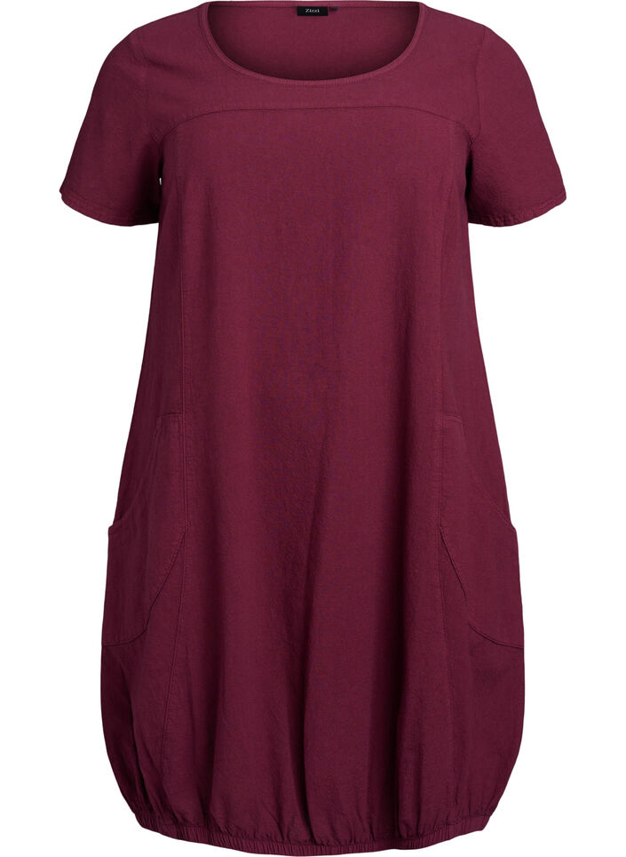 Kurzarm Kleid aus Baumwolle, Dunkles Bordeaux, Packshot image number 0