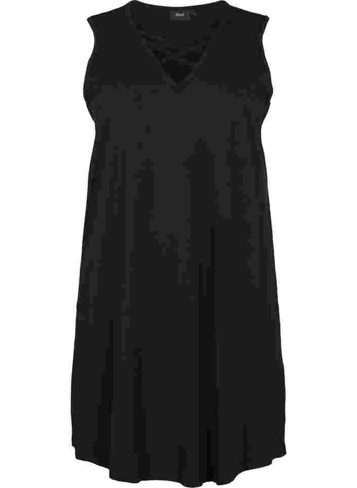 Ärmelloses Nachthemd mit V-Ausschnitt und Kordeldetail, Black, Packshot image number 0