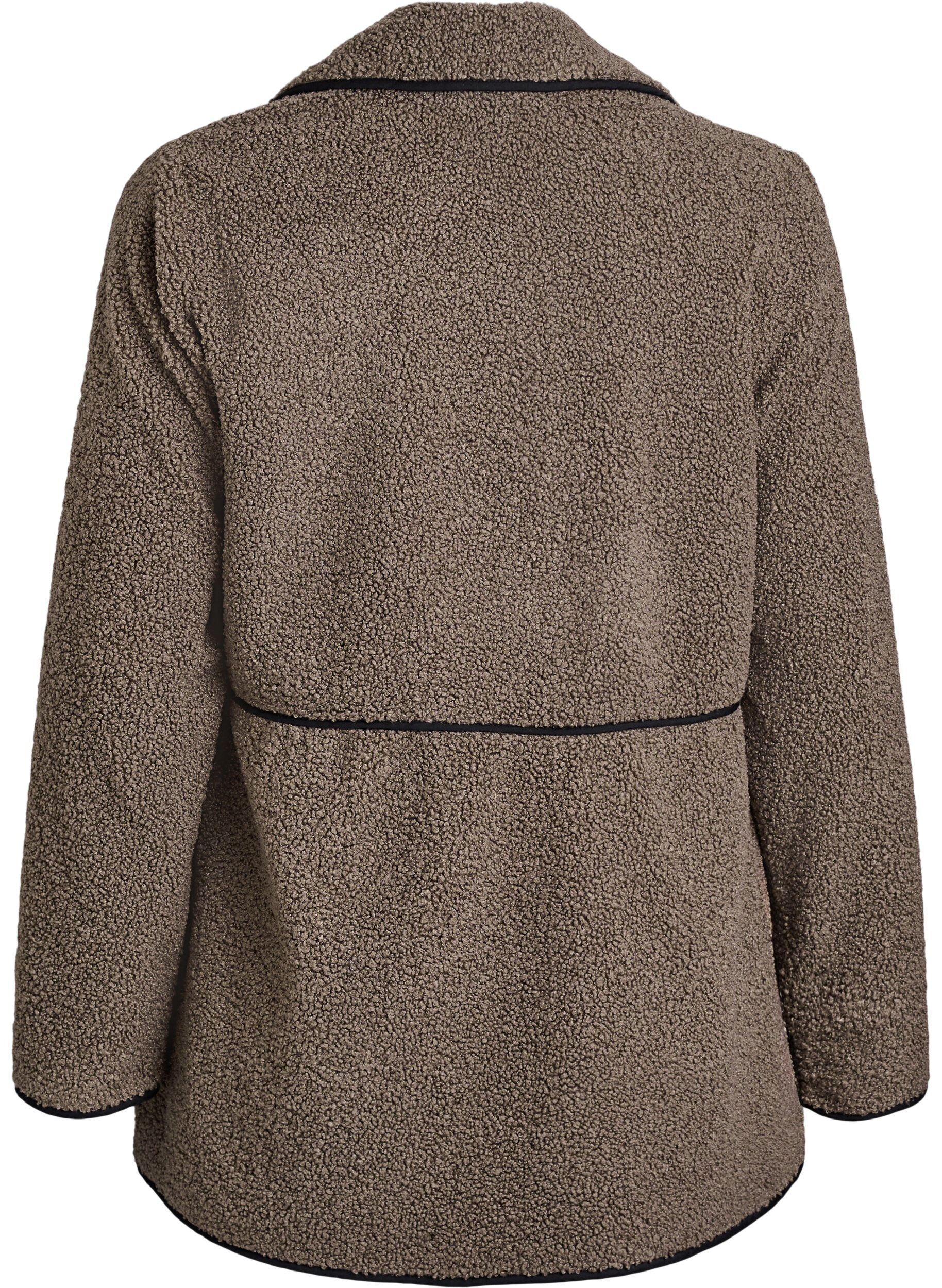 Zizzi Weiche Teddyjacke mit Kontrastdetails, Braun, Packshot image number 1
