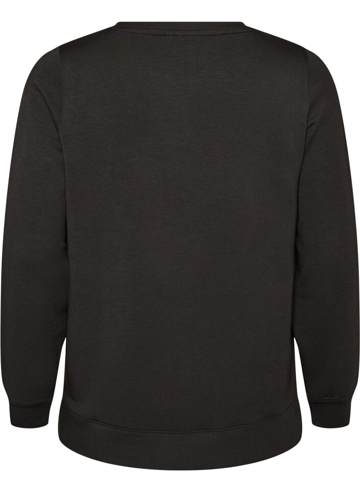 Lang&auml;rmelige Bluse aus Jersey mit Rundhalsausschnitt, Schwarz, Packshot image number 1