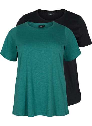 2er-Pack basic T-Shirts aus Baumwolle, Antique Green/Black, Packshot image number 0