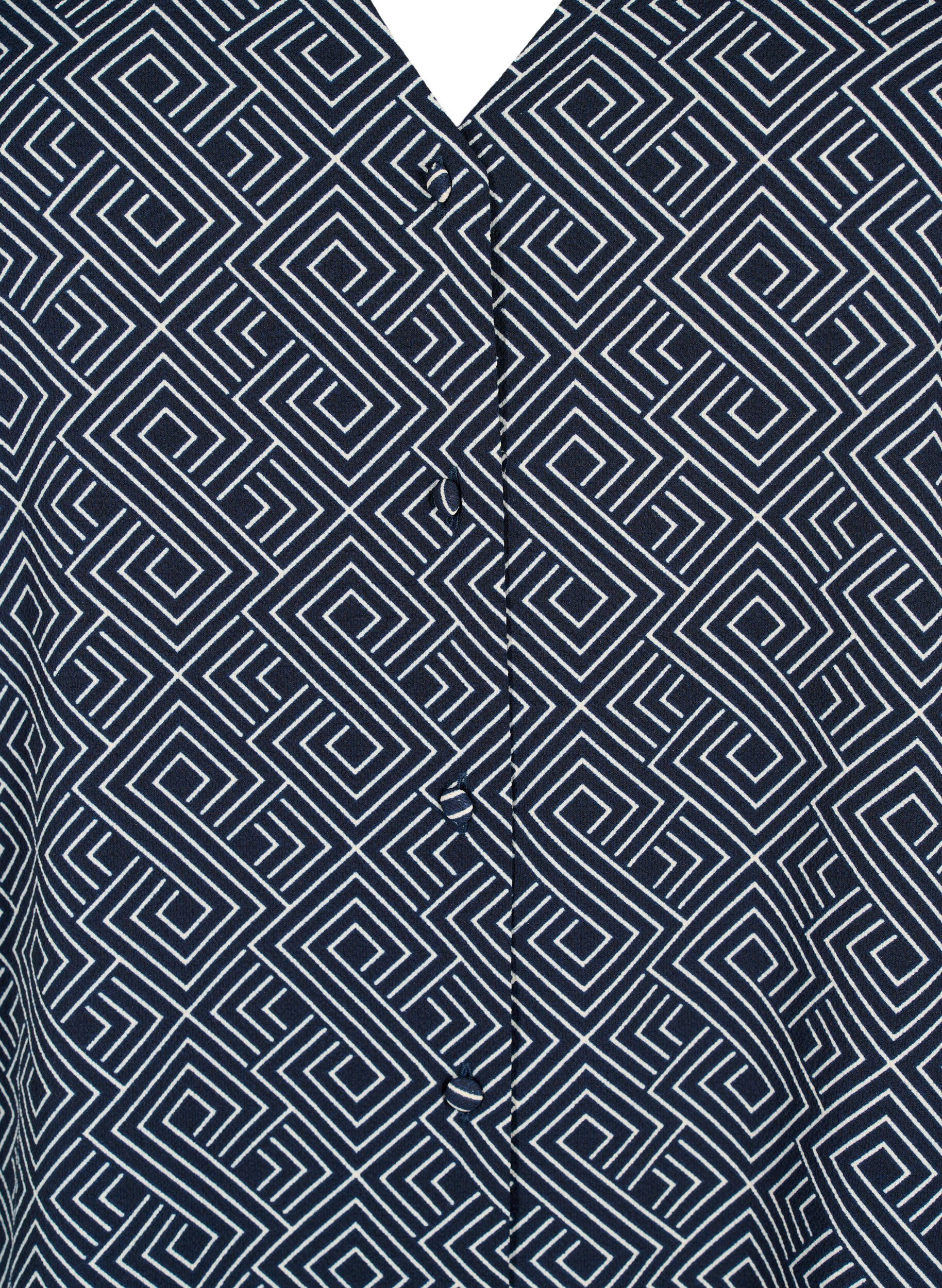 Zizzi  Hemdbluse mit V-Ausschnitt und Aufdruck, Navy Graphic AOP, Packshot image number 2