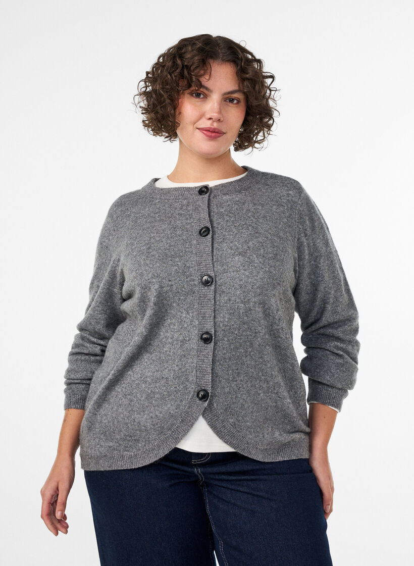 Strickjacke mit Kn&ouml;pfen und abgerundeter Vorderseite, Grau, Model image number 0
