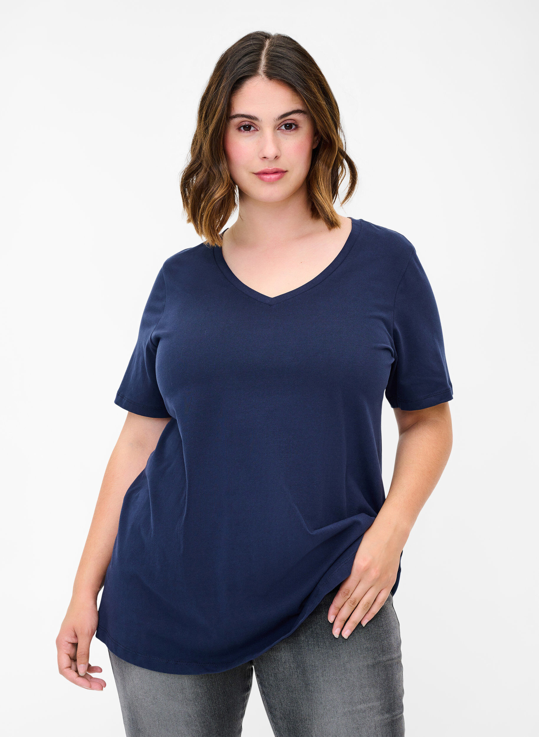 Zizzi Basic T-Shirt, Blau, Model image number 0