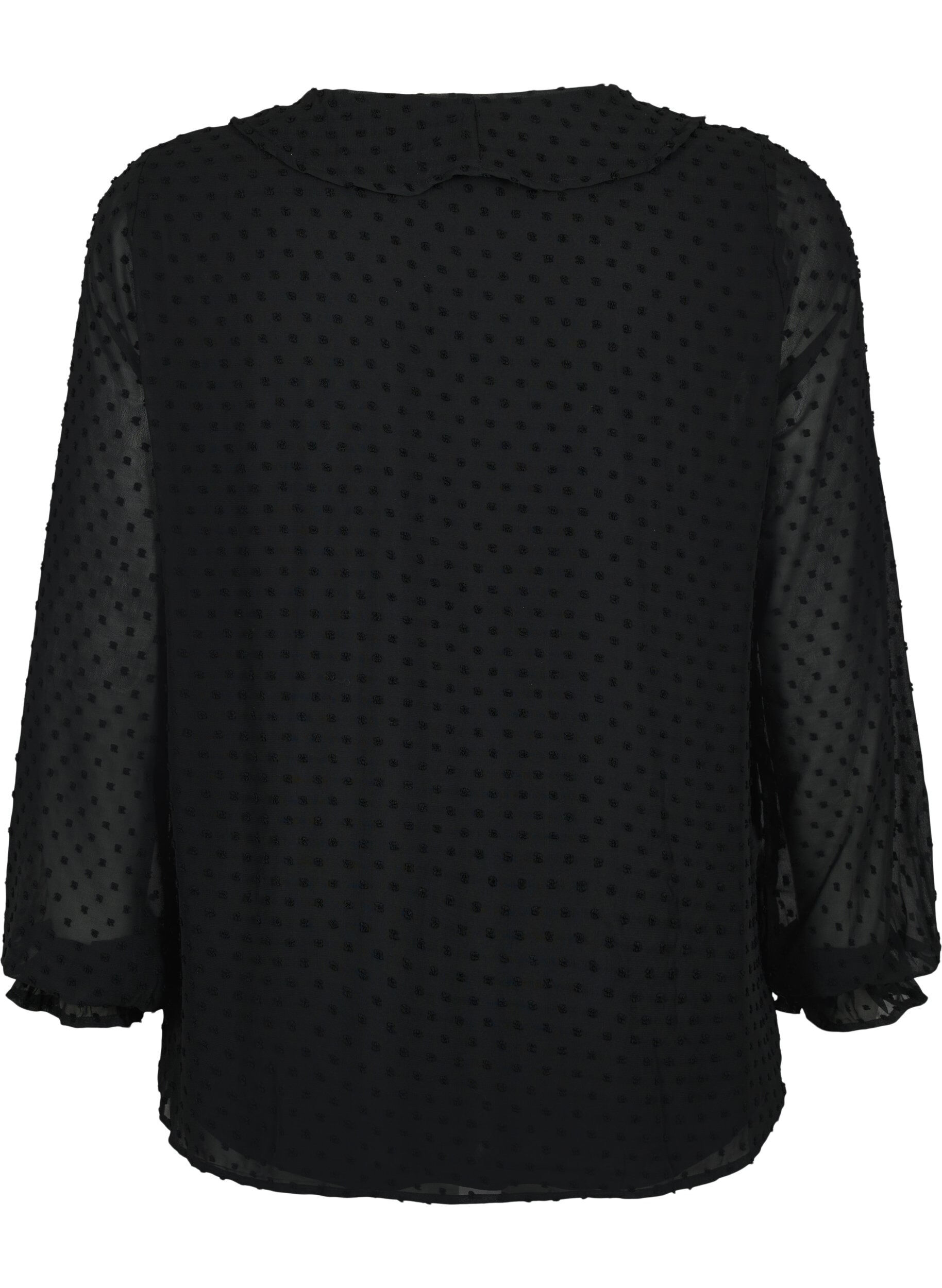Zizzi Bluse mit R&uuml;schen und gepunkteter Textur, Black, Packshot image number 1