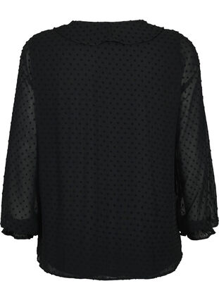 Bluse mit Rüschen und gepunkteter Textur, Black, Packshot image number 1