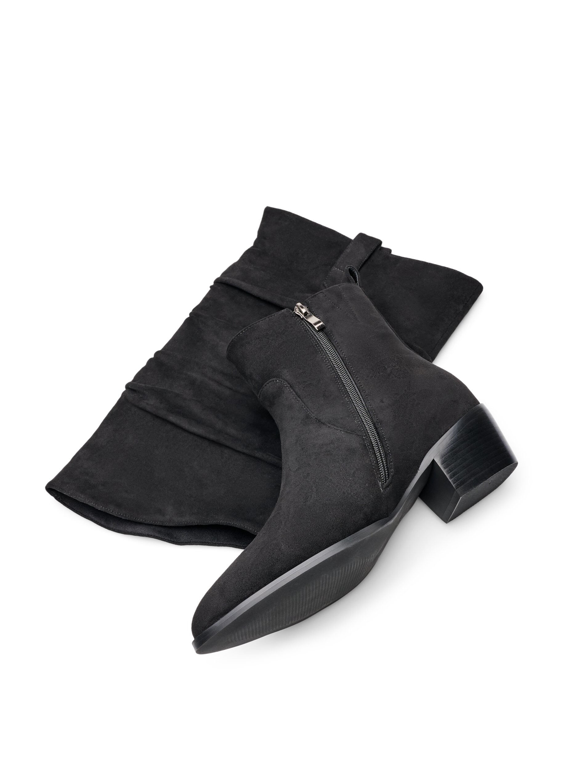 ZizziLanger Stiefel in Wildlederoptik mit abnehmbarem Schaft, Schwarz, Packshot image number 2