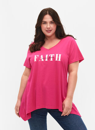 T-Shirt aus Baumwolle mit kurzen Ärmeln, Shocking Pink FAITH, Model image number 0