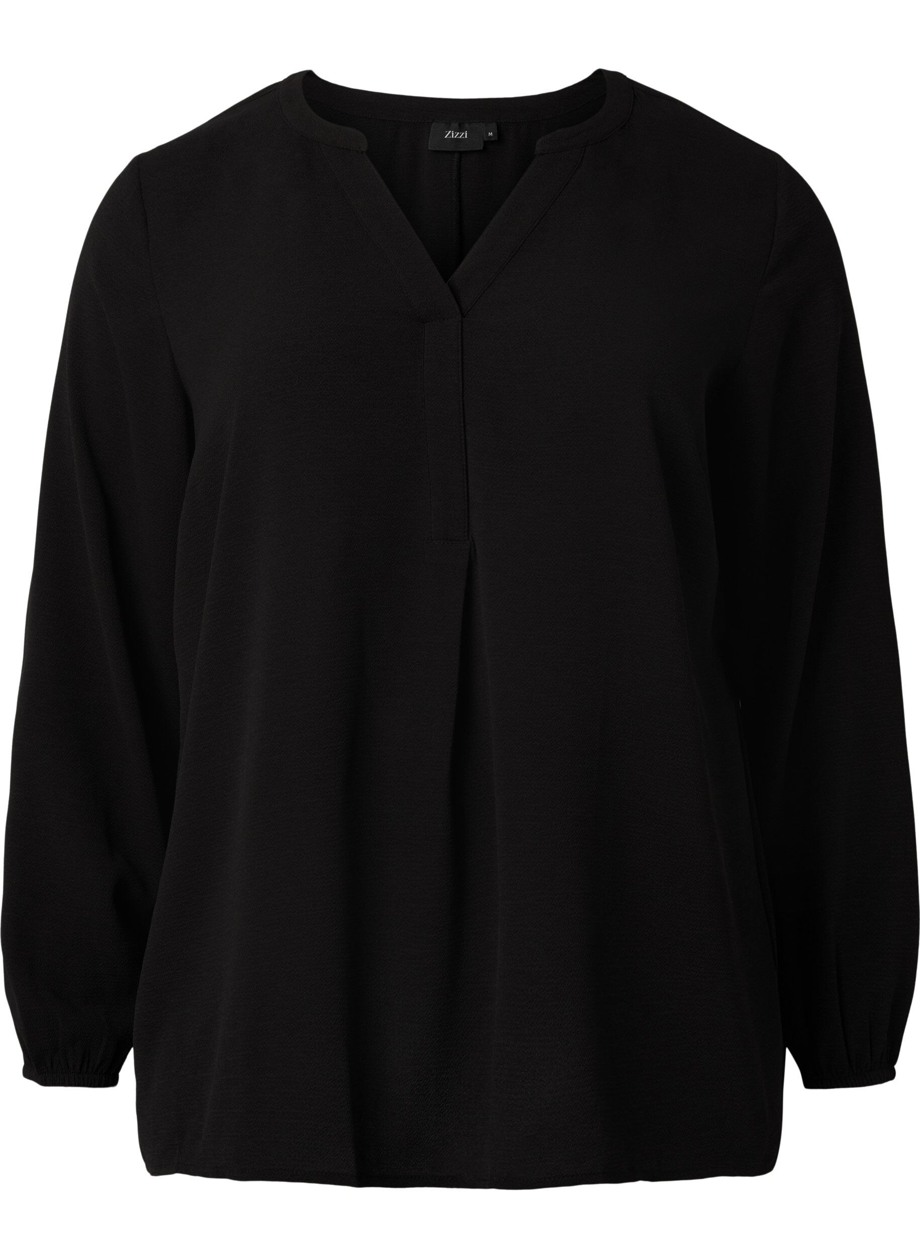 Zizzi Unifarbene Bluse mit V-Ausschnitt, Black, Packshot image number 0