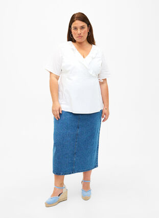  Kurzärmelige Bluse mit Rüschendetail, Bright White, Model image number 2